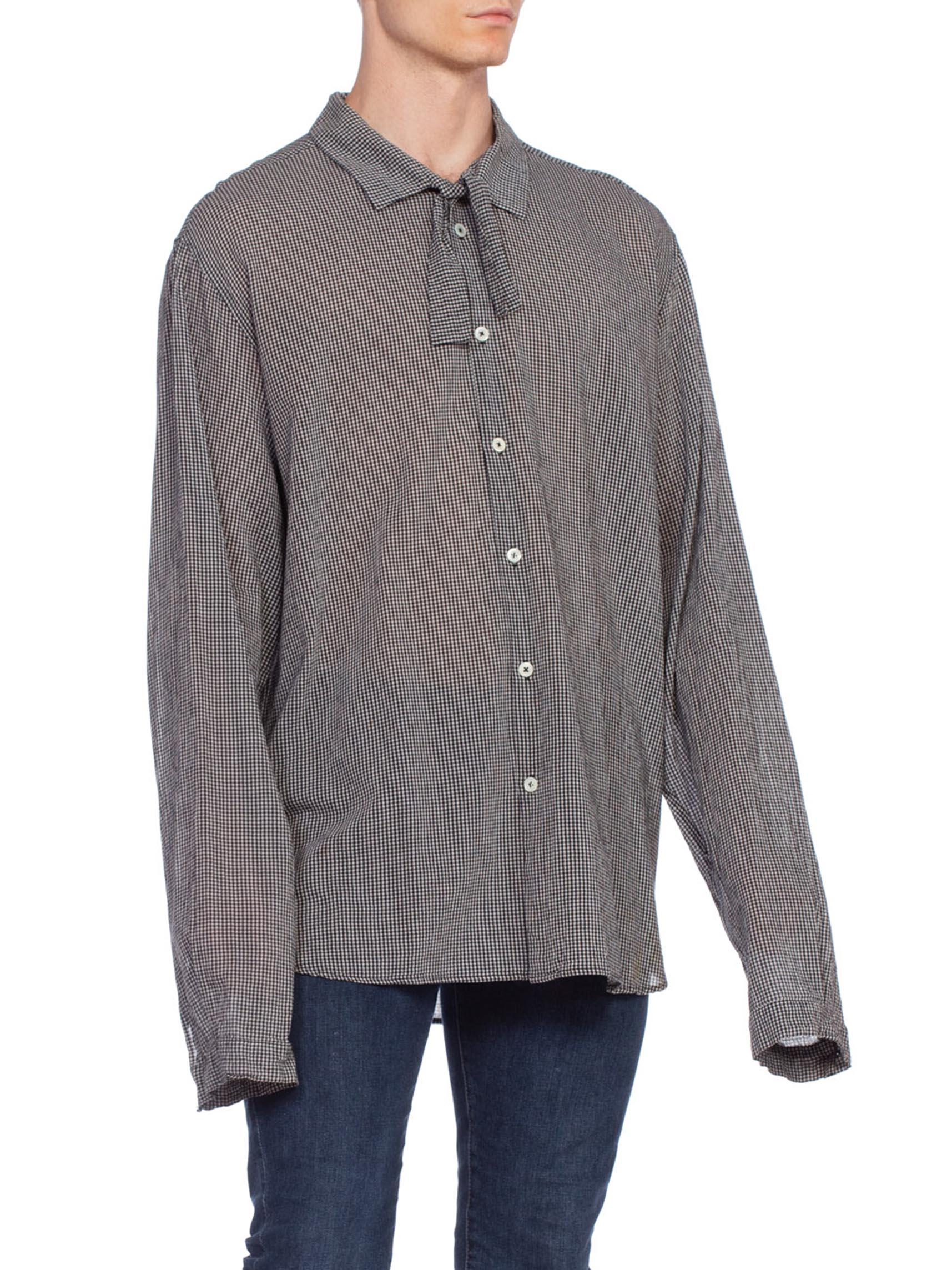 2000S ANN DEMEULEMEESTER Rayon Crepe Men's Oversized Bow Neck Shirt For Sale 6