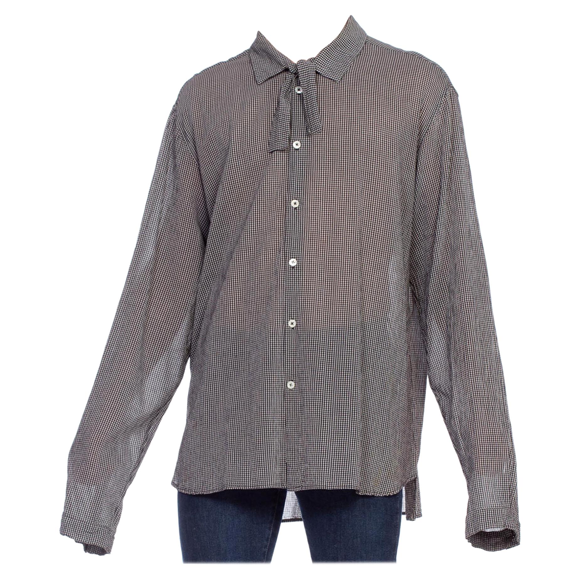 2000S ANN DEMEULEMEESTER Rayon Crepe Men's Oversized Bow Neck Shirt For Sale