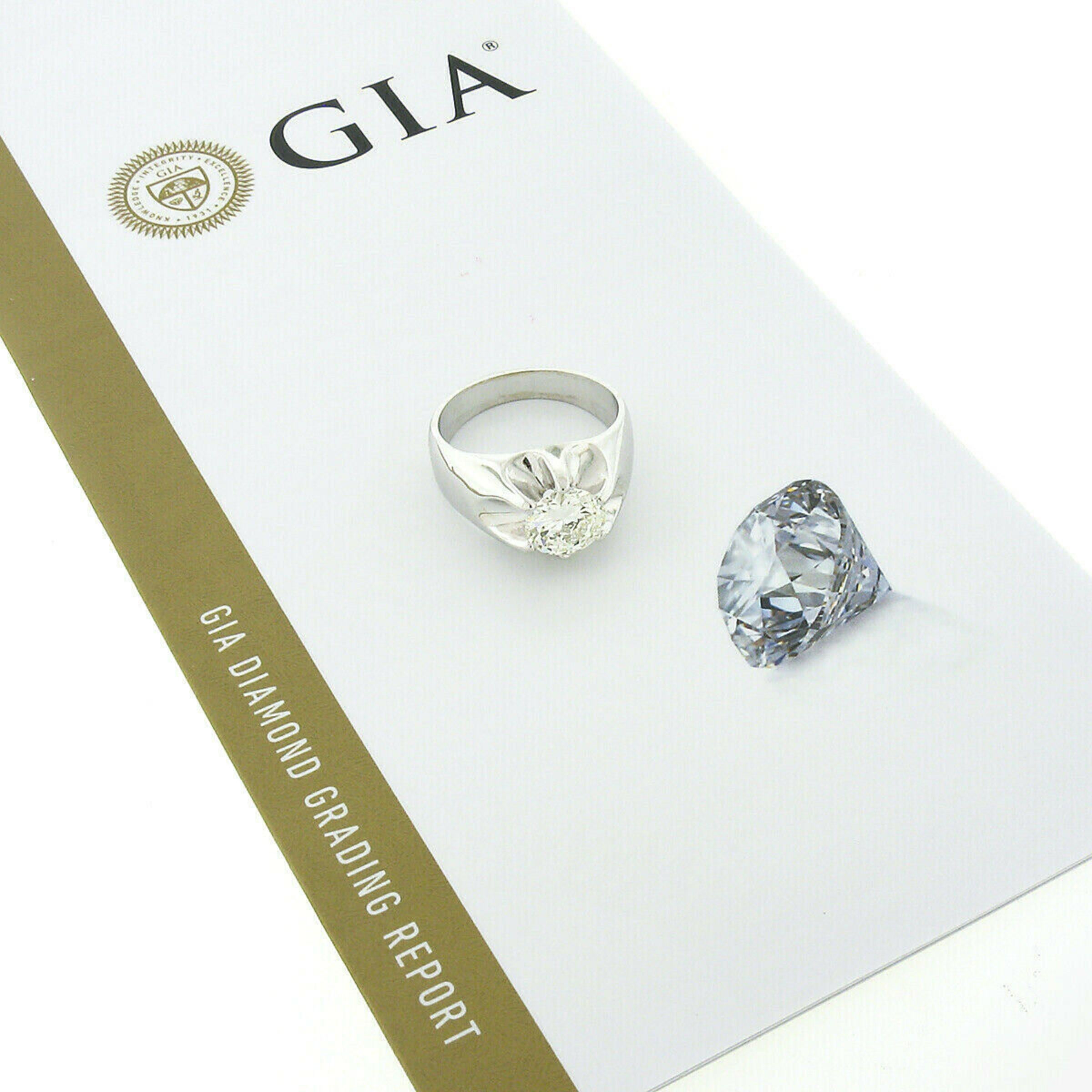 Men's Antique 14k White Gold 2.47ct GIA Belcher Set Diamond Solitaire Gypsy Ring 4