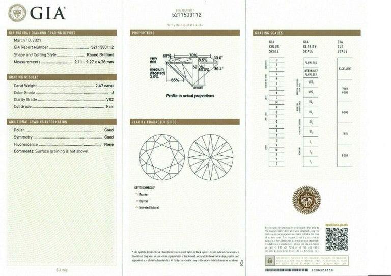 Men''s Antique 14k White Gold 2.47ct GIA Belcher Set Diamond Solitaire