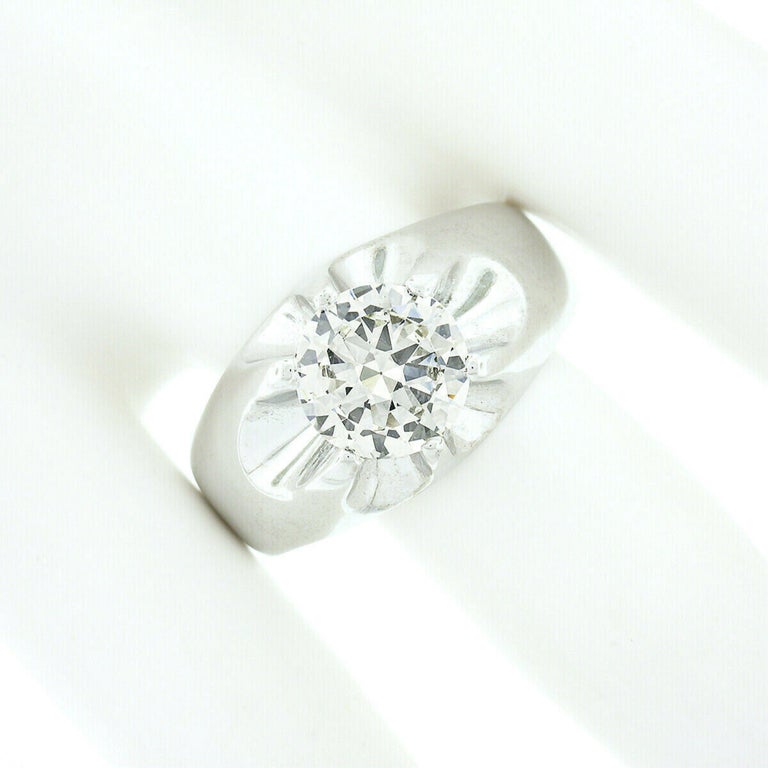 Men''s Antique 14k White Gold 2.47ct GIA Belcher Set Diamond Solitaire