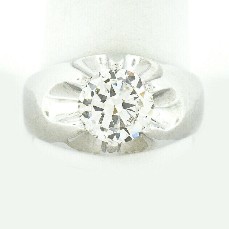 Men''s Antique 14k White Gold 2.47ct GIA Belcher Set Diamond Solitaire