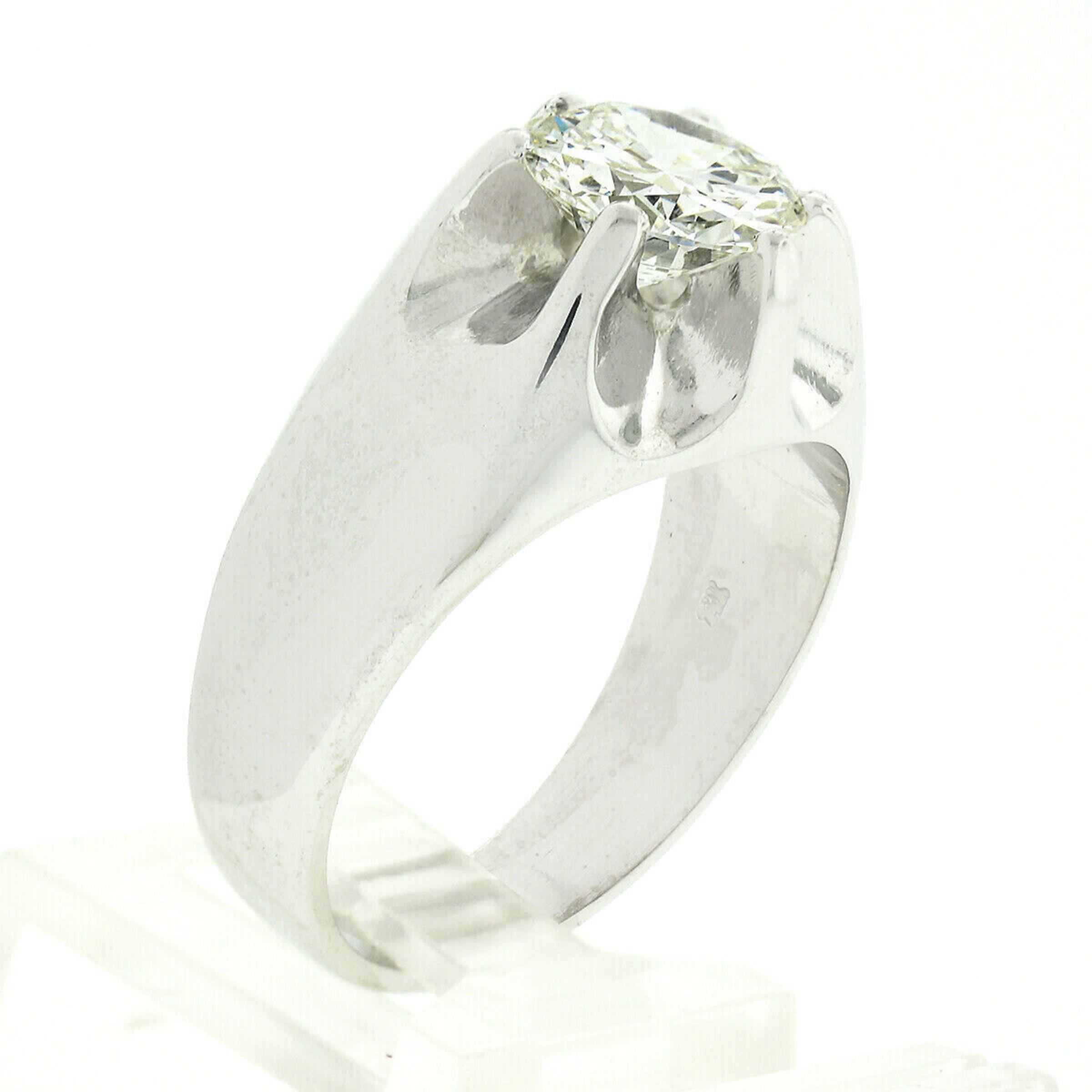 Round Cut Men's Antique 14k White Gold 2.47ct GIA Belcher Set Diamond Solitaire Gypsy Ring
