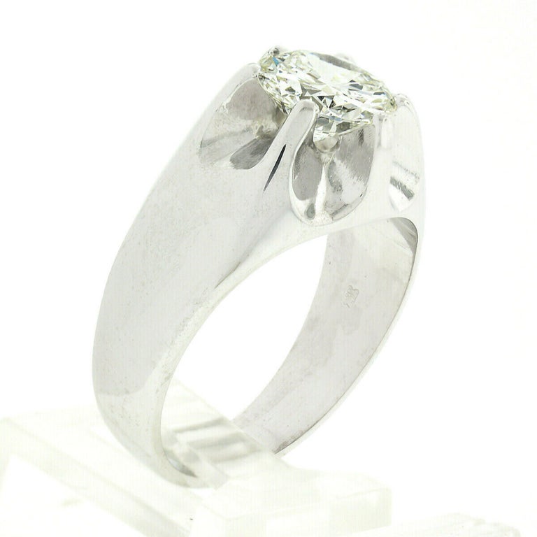 Men''s Antique 14k White Gold 2.47ct GIA Belcher Set Diamond Solitaire