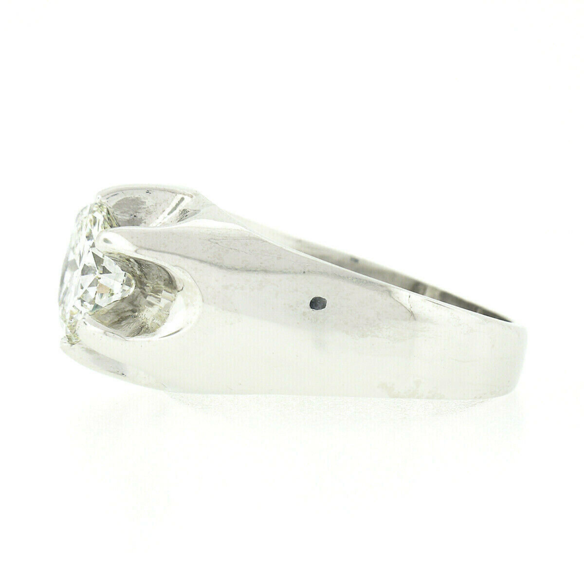 Men's Antique 14k White Gold 2.47ct GIA Belcher Set Diamond Solitaire Gypsy Ring 1