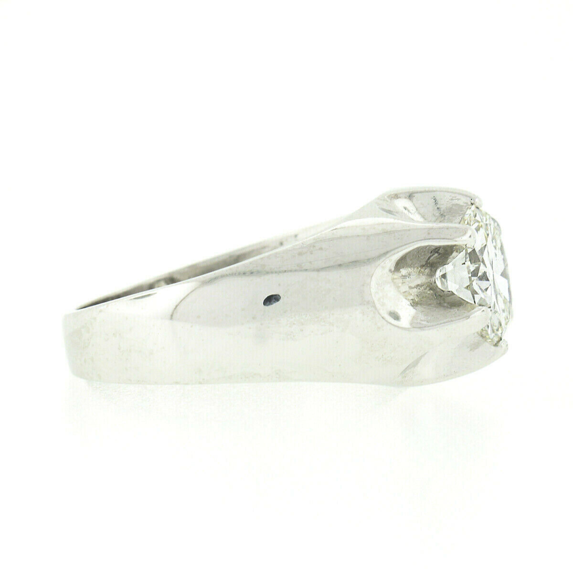 Men's Antique 14k White Gold 2.47ct GIA Belcher Set Diamond Solitaire Gypsy Ring 2
