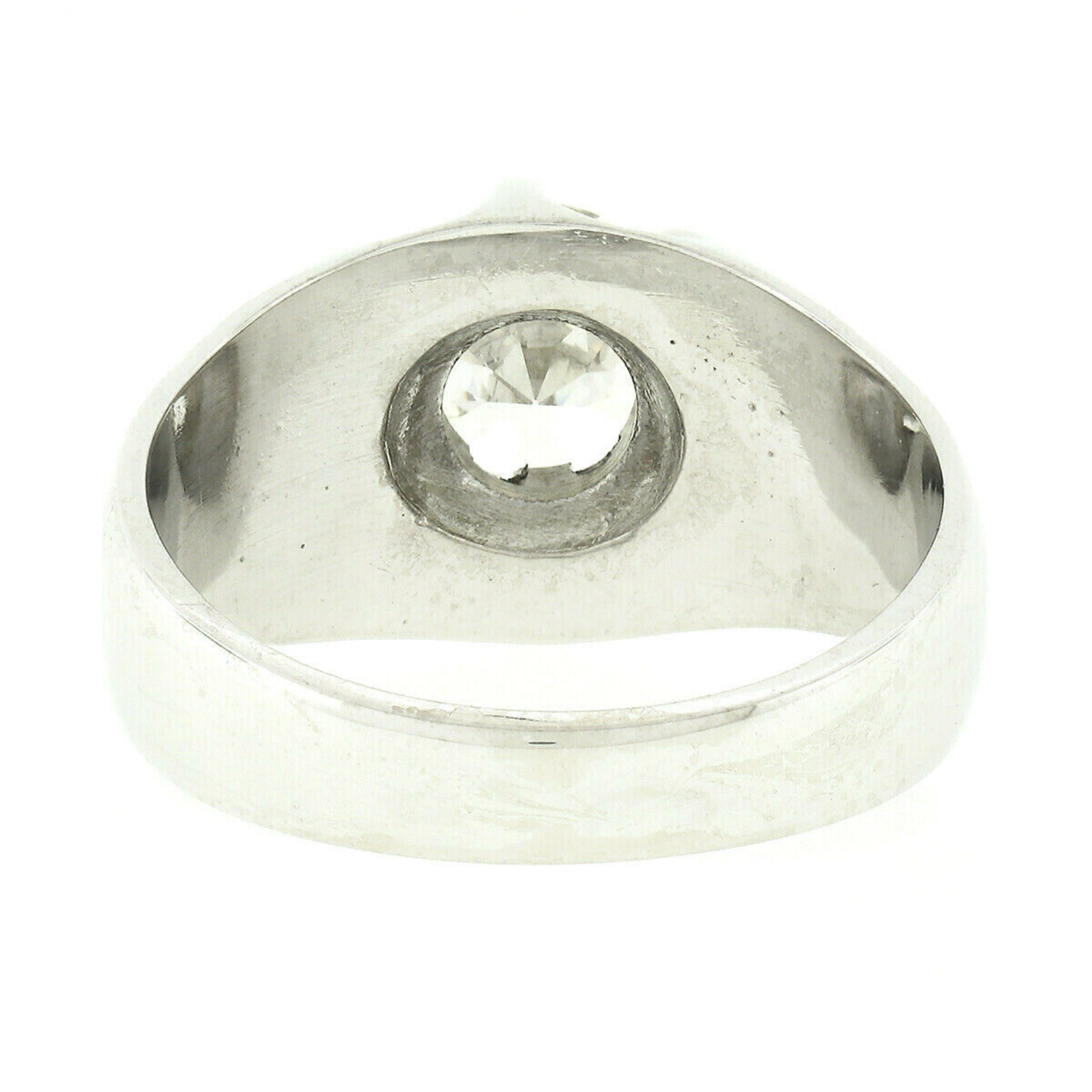 Men's Antique 14k White Gold 2.47ct GIA Belcher Set Diamond Solitaire Gypsy Ring 3