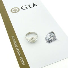 Men's Antique 14k White Gold GIA 1.26ctw European Bezel Diamond Solitaire Ring