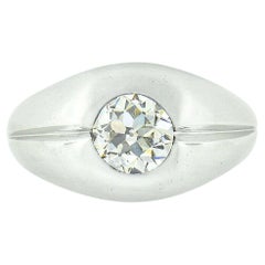 Men's Antique 14k White Gold GIA 1.26ctw European Bezel Diamond Solitaire Ring