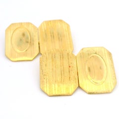 Men's Antique 14k Yellow Gold Rectangular Grooved Engravable Cufflinks