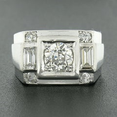 Men's Antique Art Deco Platinum GIA 1.89ctw European Diamond Solitaire Band Ring