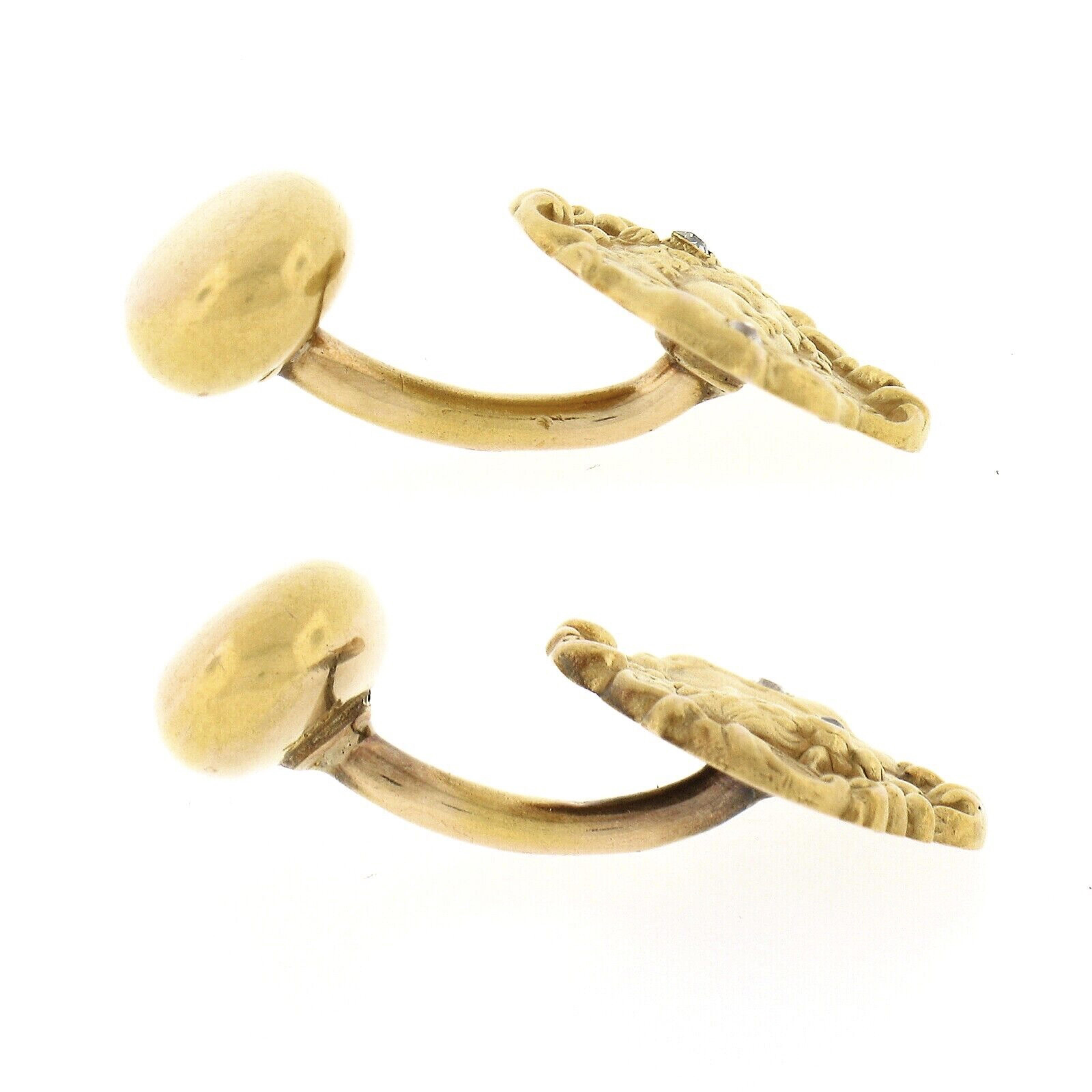 Herren antike Jugendstil 14k Gold detaillierte Nymphe Diamant Akzent Manschettenknöpfe für Herren im Zustand „Gut“ im Angebot in Montclair, NJ