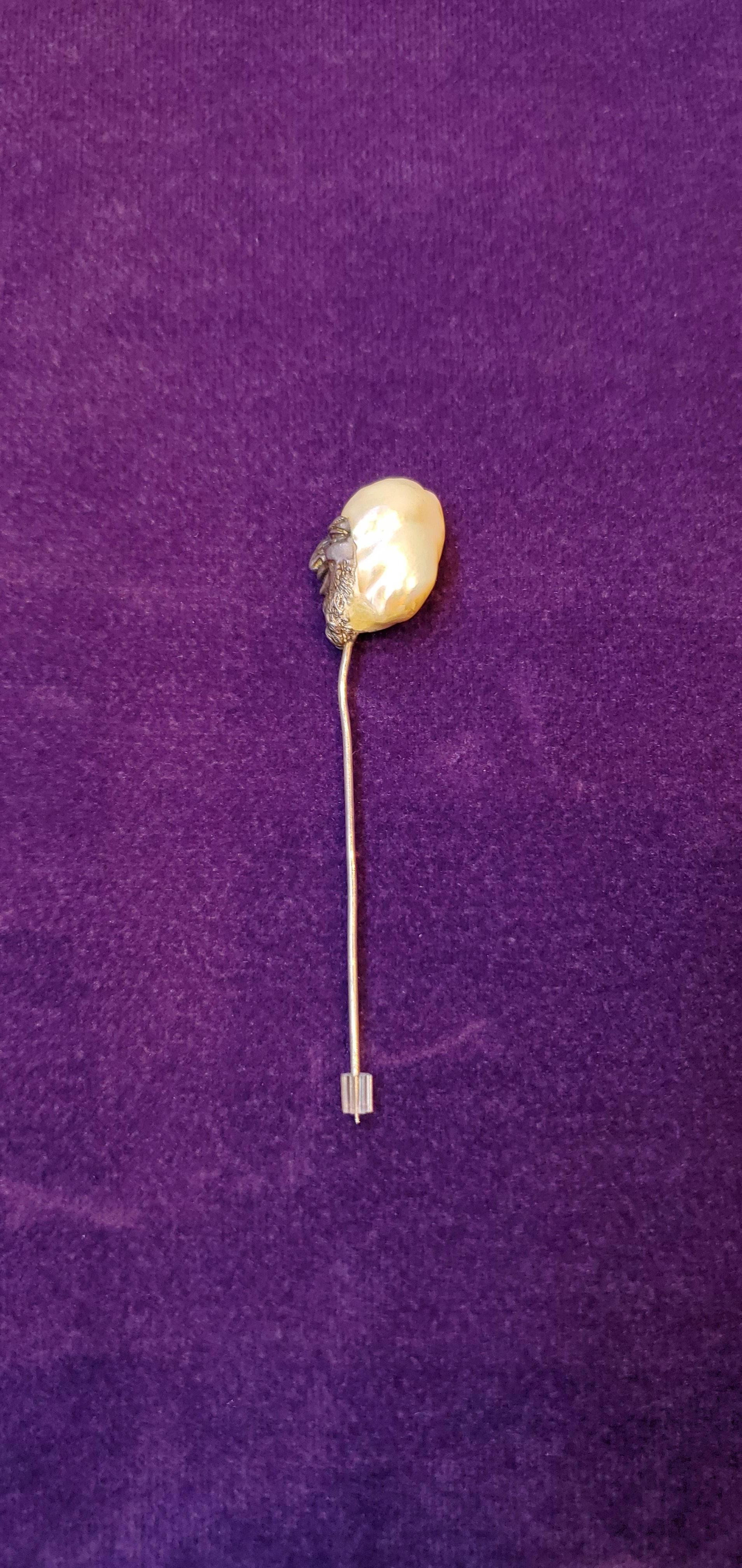 Uncut Men's Antique Natural Pearl Stickpin For Sale