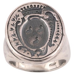 Men's Antique Silver Crest Coat of Arms Signet Ring