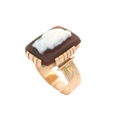 Men's Antique Victorian 14k Rosy Yellow Gold Hardstone Male Carved Cameo Ring