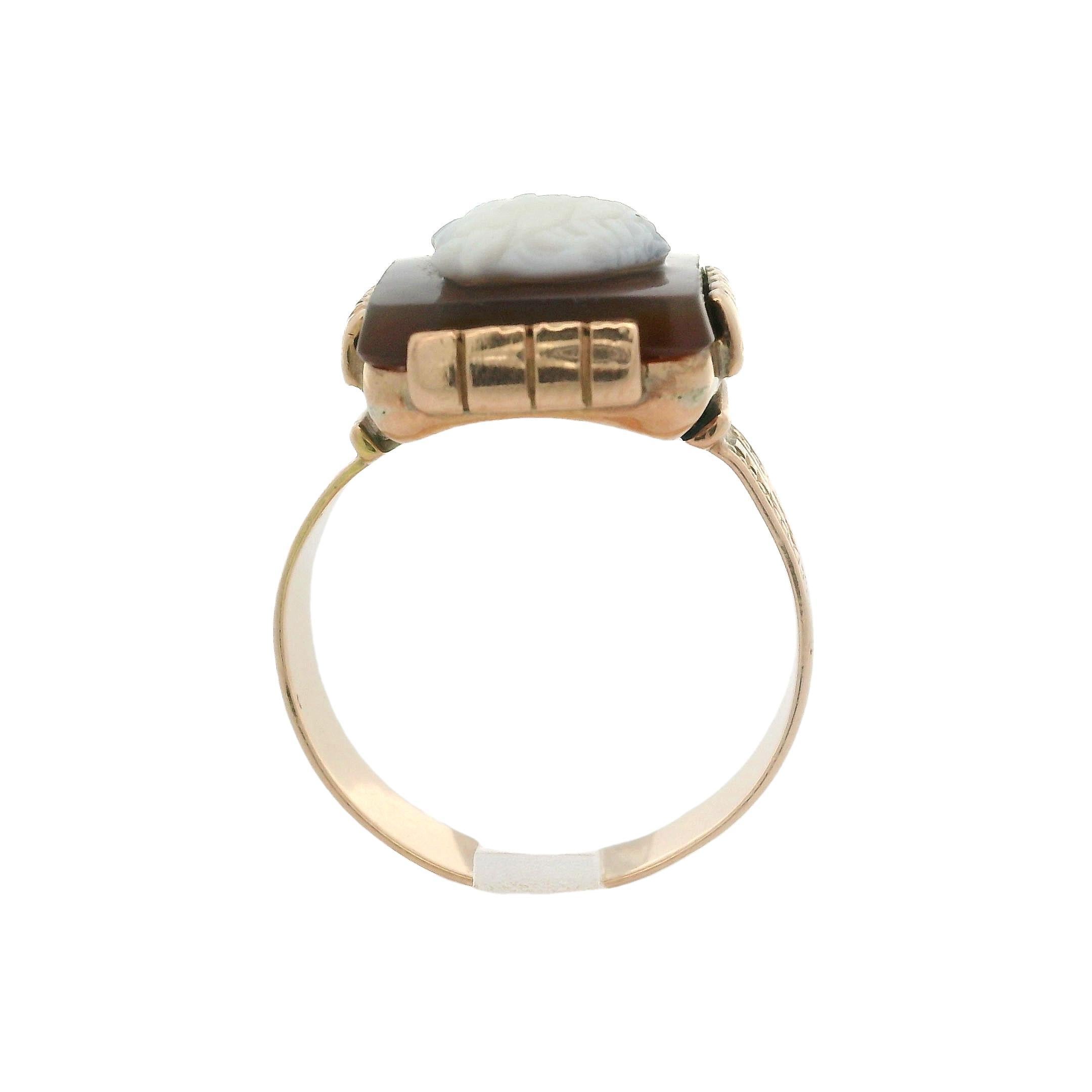 Men's Antique Victorian 14k Rosy Yellow Gold Hardstone Male Carved Cameo Ring 1