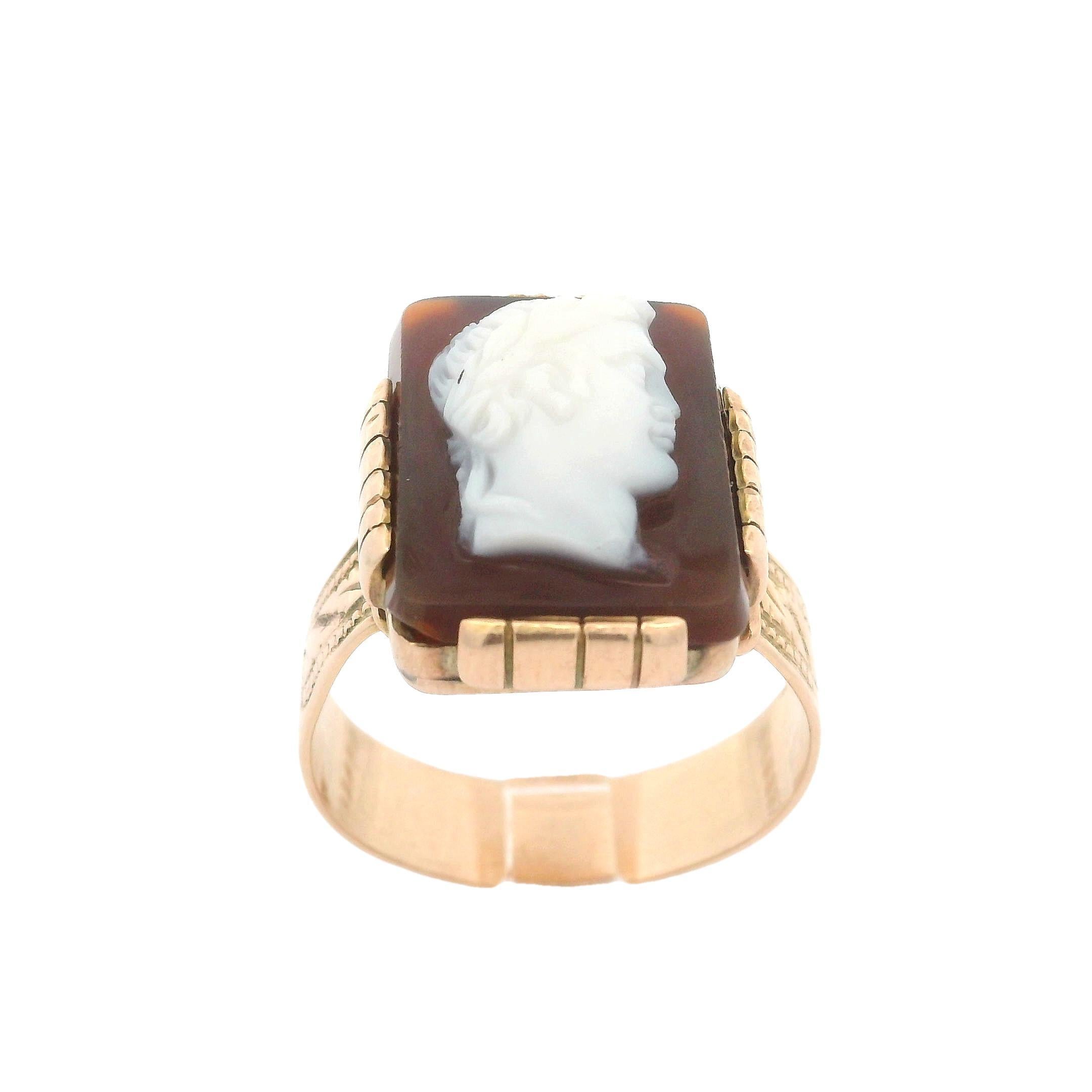 Men's Antique Victorian 14k Rosy Yellow Gold Hardstone Male Carved Cameo Ring 5