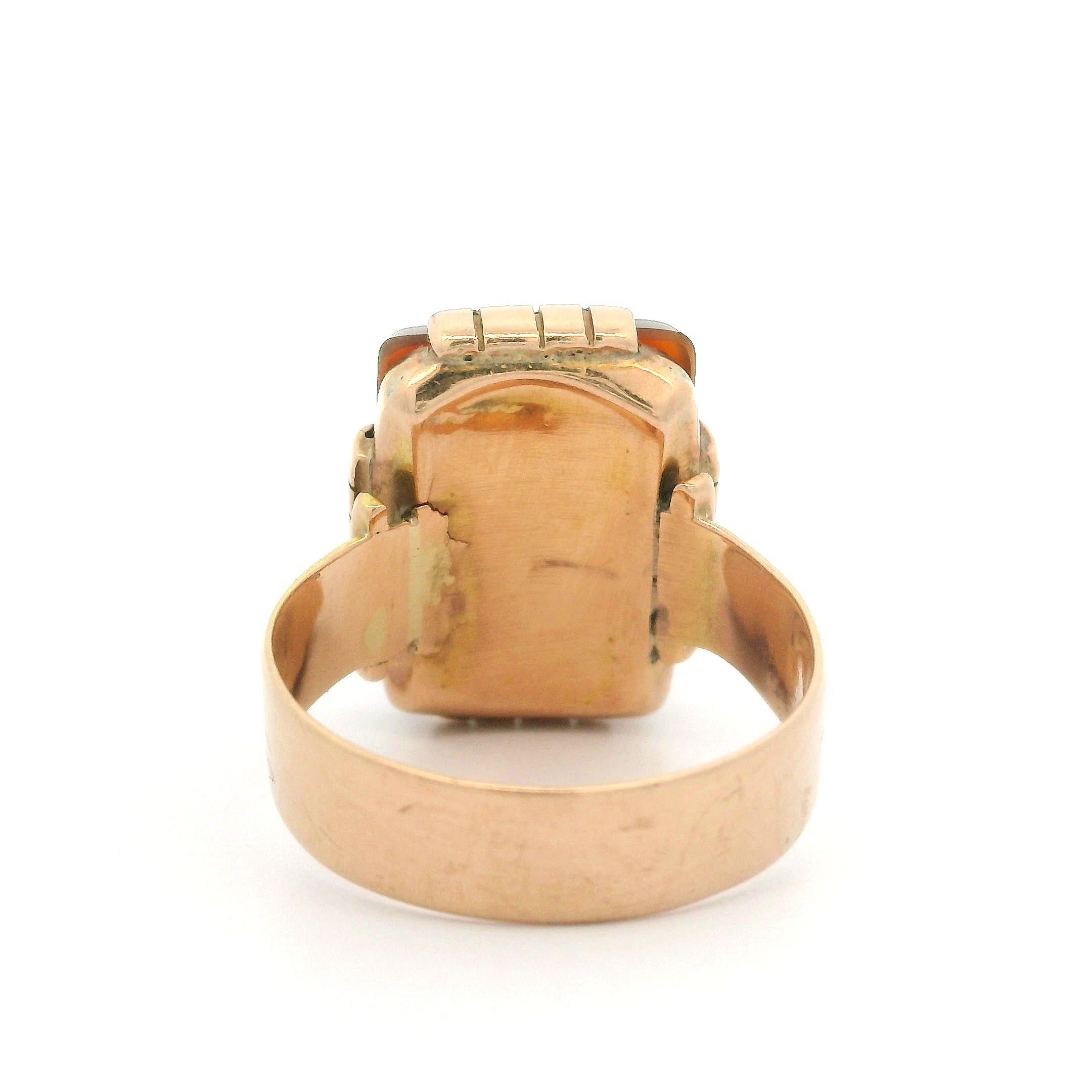 Men's Antique Victorian 14k Rosy Yellow Gold Hardstone Male Carved Cameo Ring 6