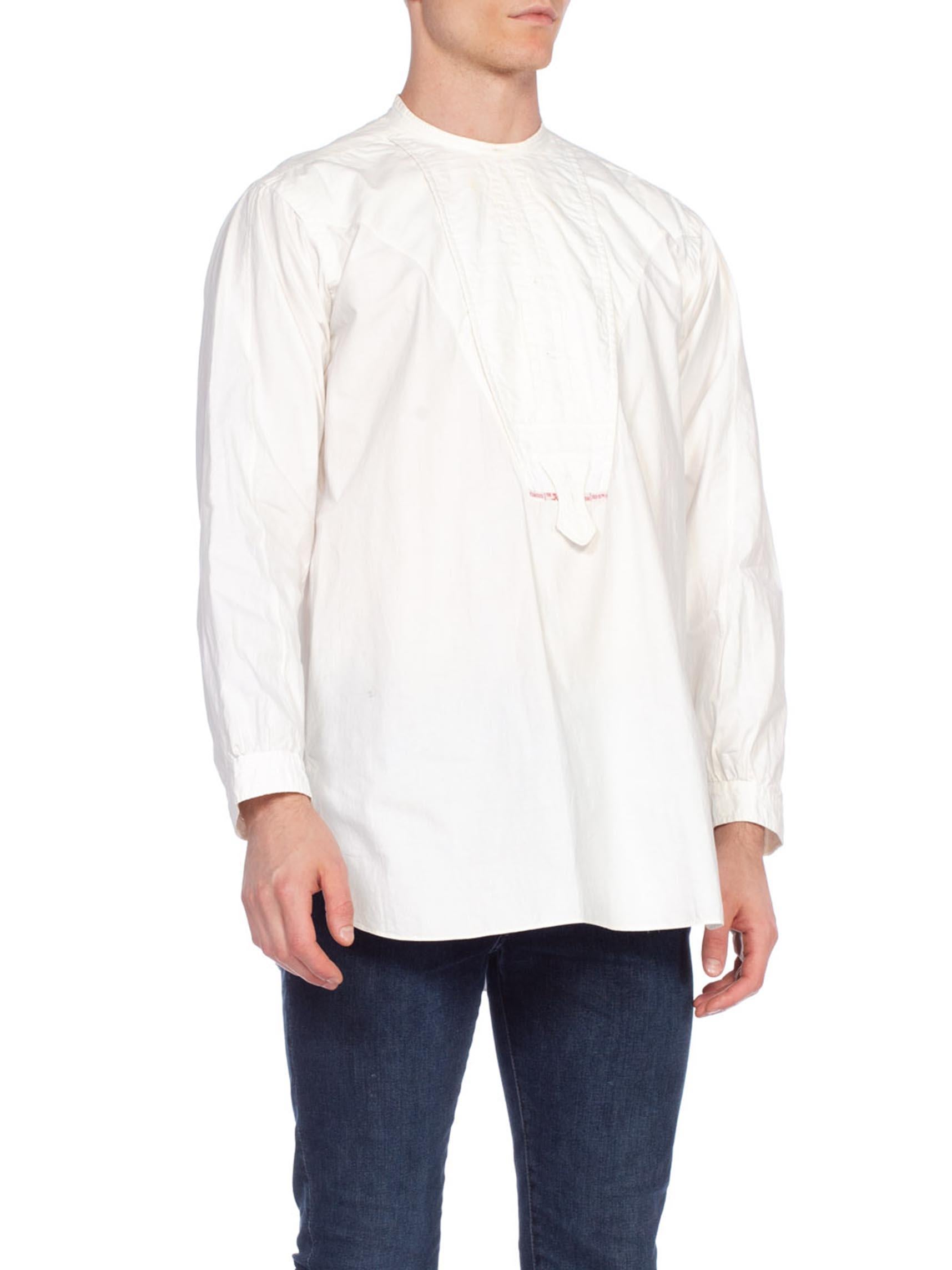 Victorian White Organic Cotton Men's Antique Bib Front Shirt Dated 1880 In Excellent Condition For Sale In New York, NY