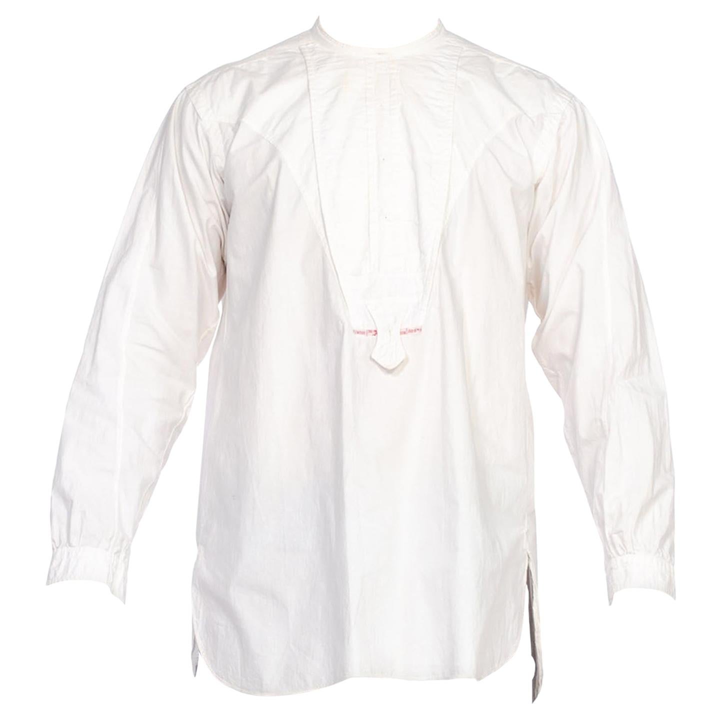 Victorian White Organic Cotton Men's Antique Bib Front Shirt Dated 1880 For Sale