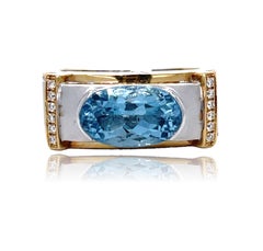 Men's Aquamarine and Diamond Two Tone 14KYW Gold Ring