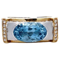 Used Men's Aquamarine and Diamond Two Tone 14KYW Gold Ring