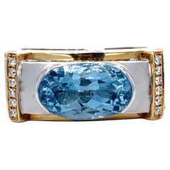 Retro Men's Aquamarine and Diamond Two Tone 14KYW Gold Ring