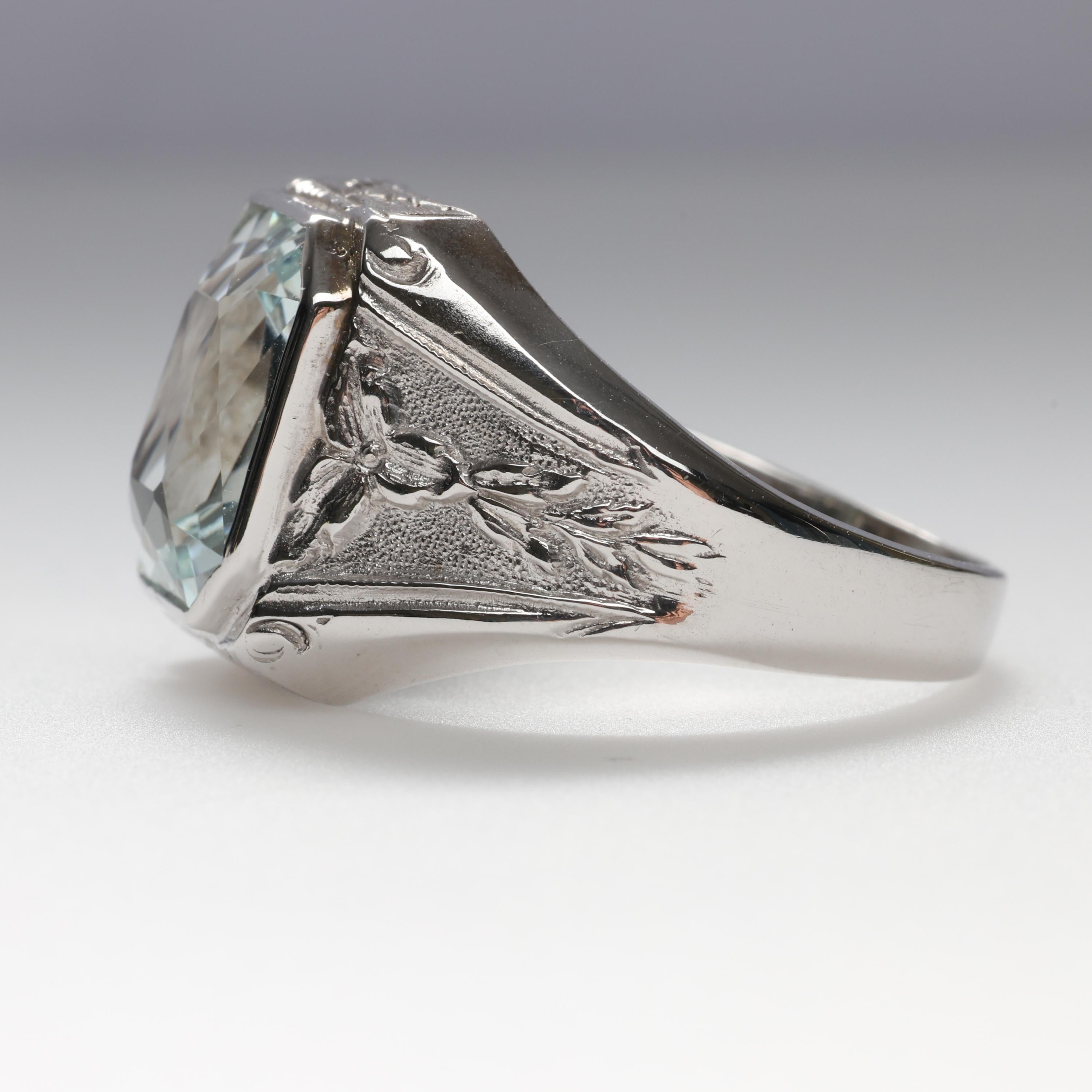 Herren Aquamarin-Ring Art Deco 5 Karat (Carréeschliff)