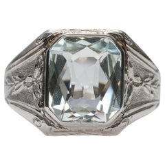 Men's Aquamarine Ring Art Deco 5 Carat