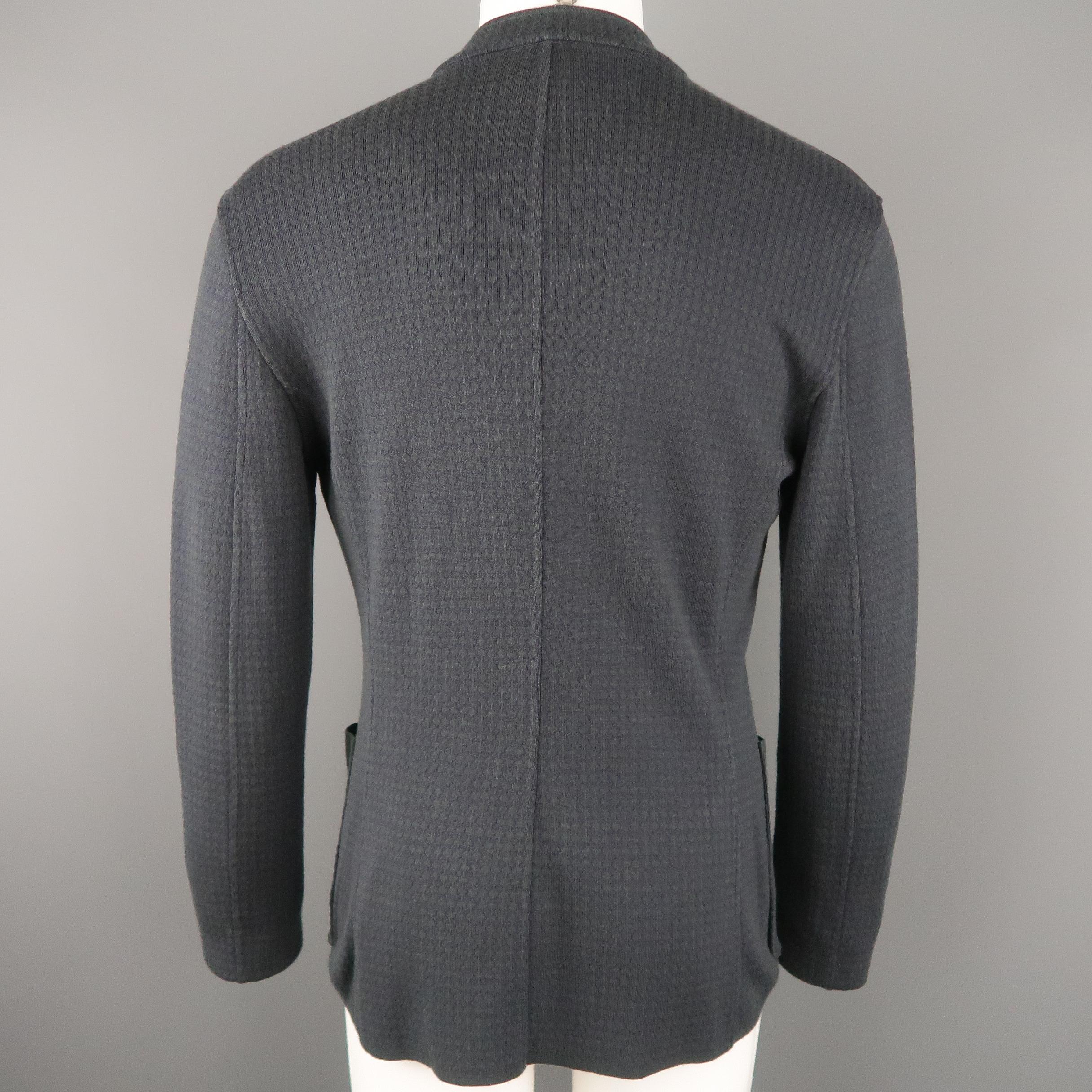 Black Men's ARMANI COLLEZIONI 40 Navy Print Knit Band Collar Cardigan Jacket