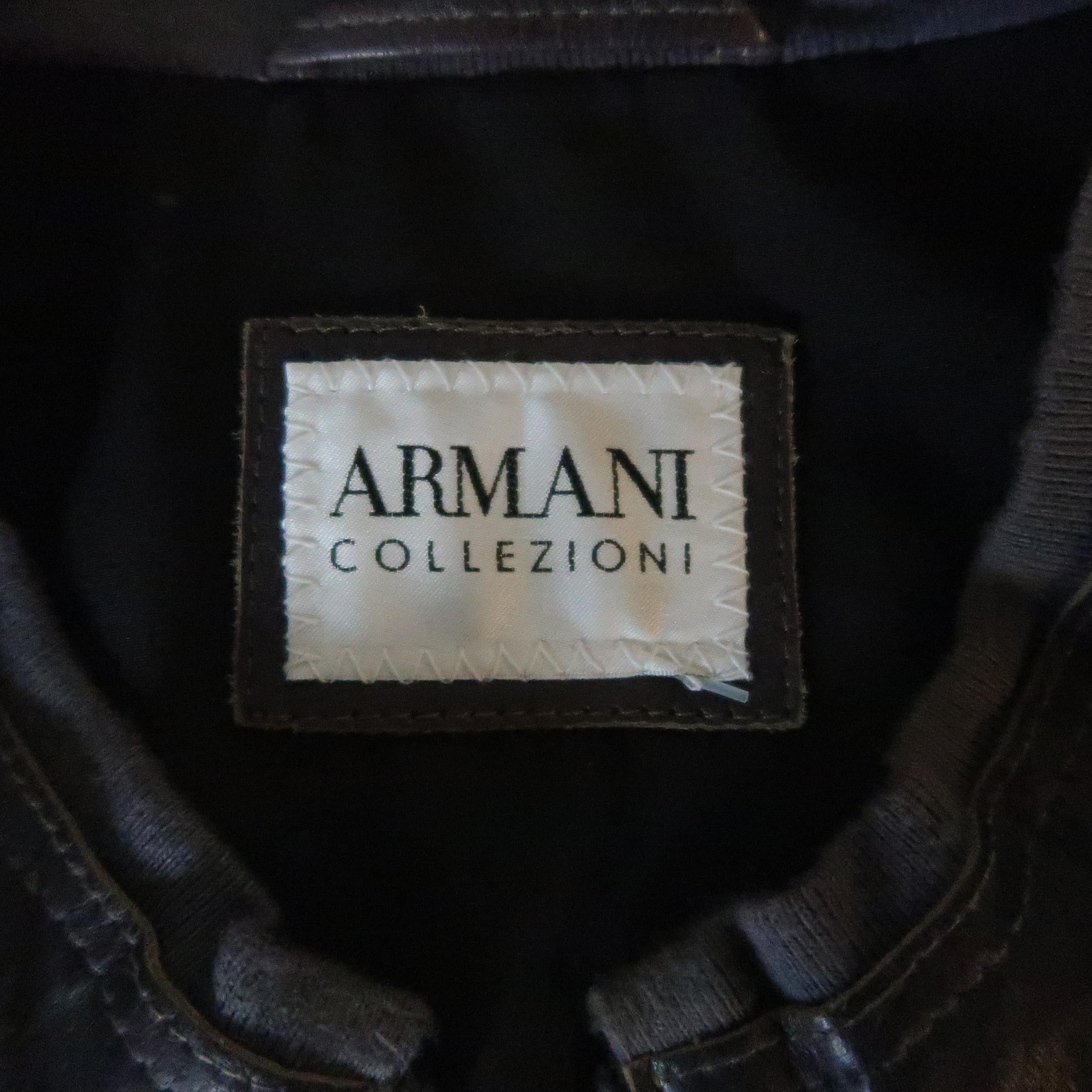 Men's ARMANI COLLEZIONI 40 Purple Stitched Leather Biker Jacket 1