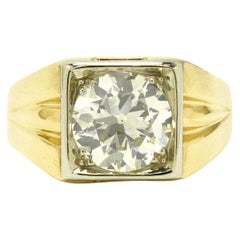 Men's Art Deco 4.25 Carat Diamond Ring Solitaire Pinky Ring Square Setting Large