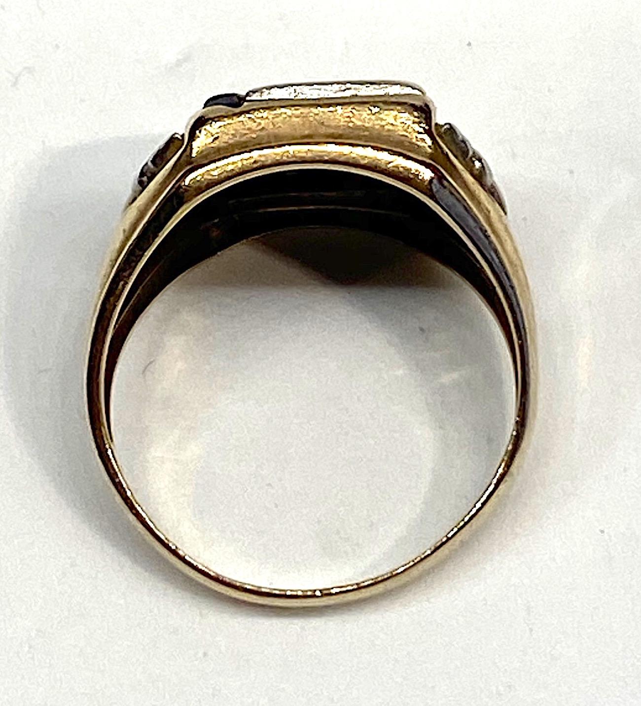 Round Cut Mens Art Deco Masonic Gold, Diamond and Onyx Ring