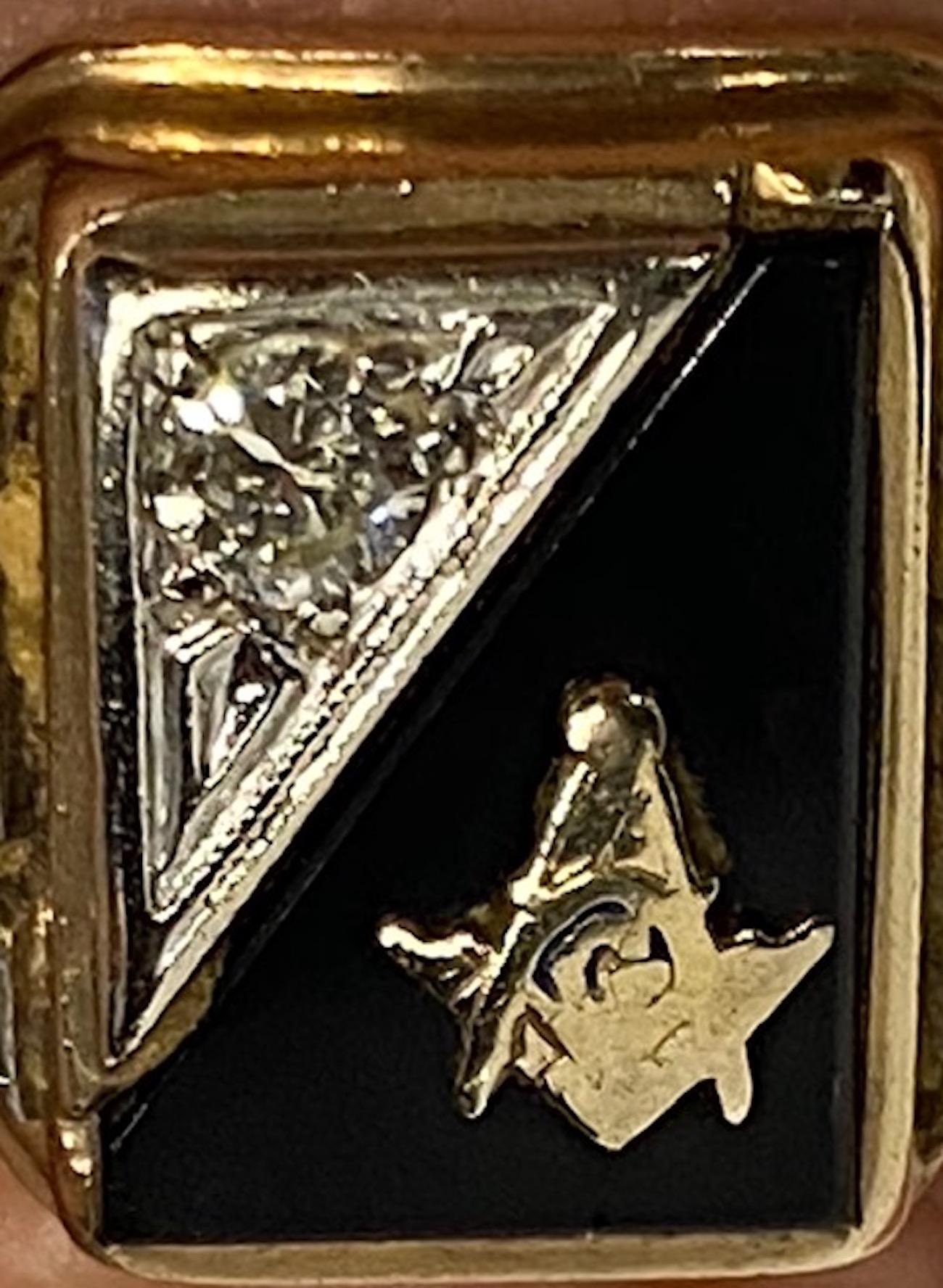 Mens Art Deco Masonic Gold, Diamond and Onyx Ring 1