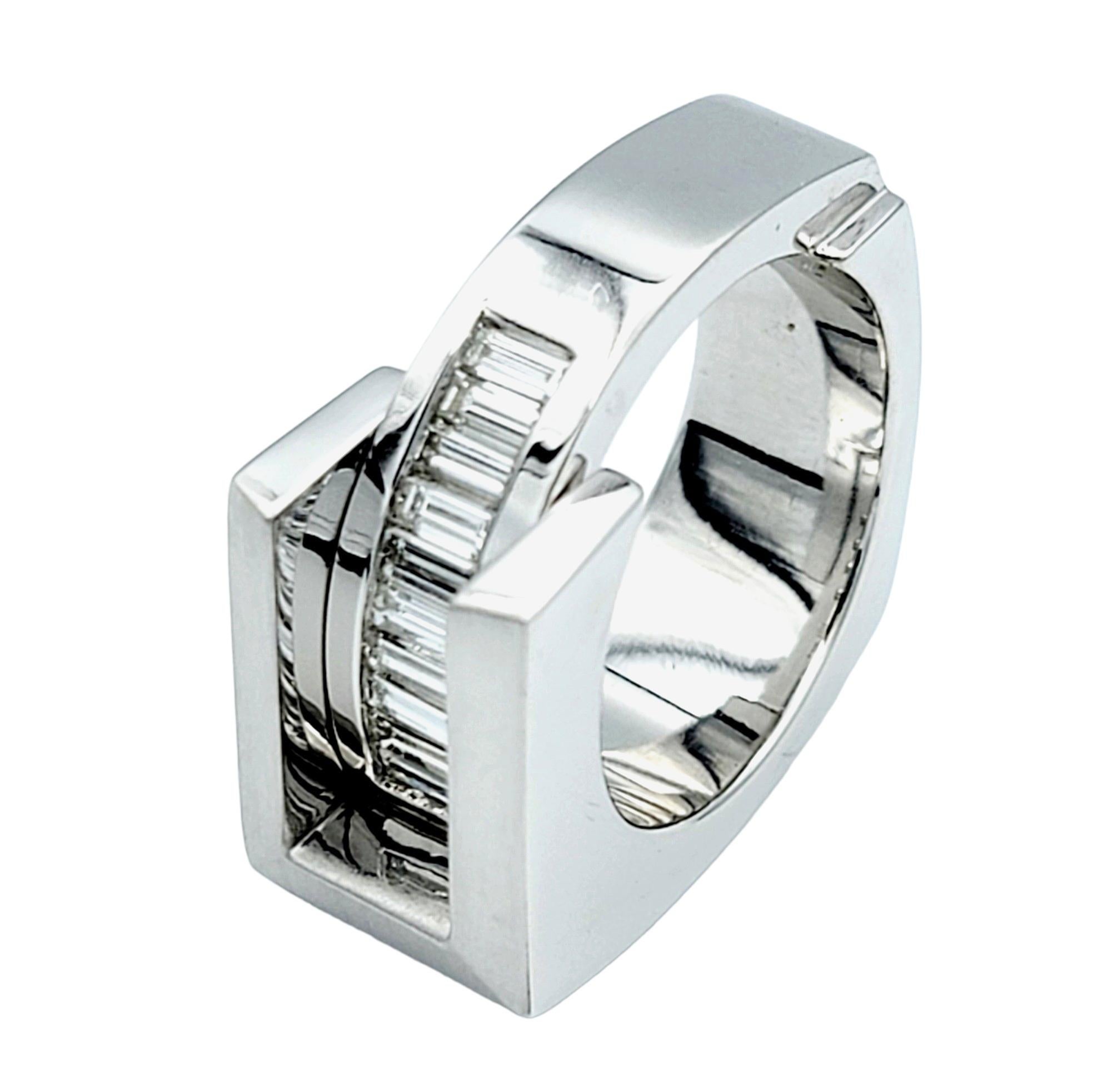 Baguette Cut Gauthier Mens Asymmetrical Baguette Diamond Band Ring in Brushed & Polished Gold