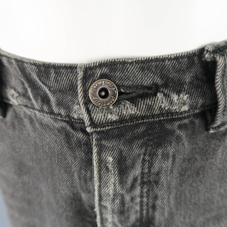 Men's ATTACHMENT Size 32 Charcoal Distressed Washed Denim Diagonal Seam