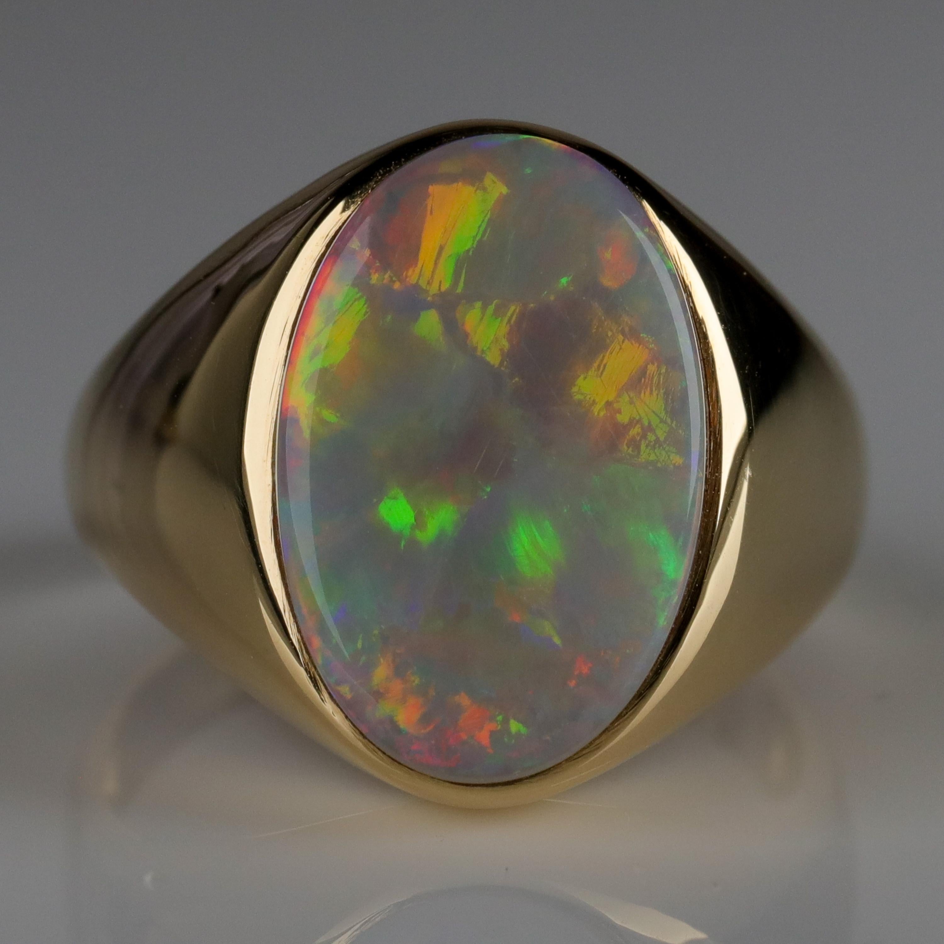 Men's Australian White Opal Ring with Full Spectrum Broad Flash 1