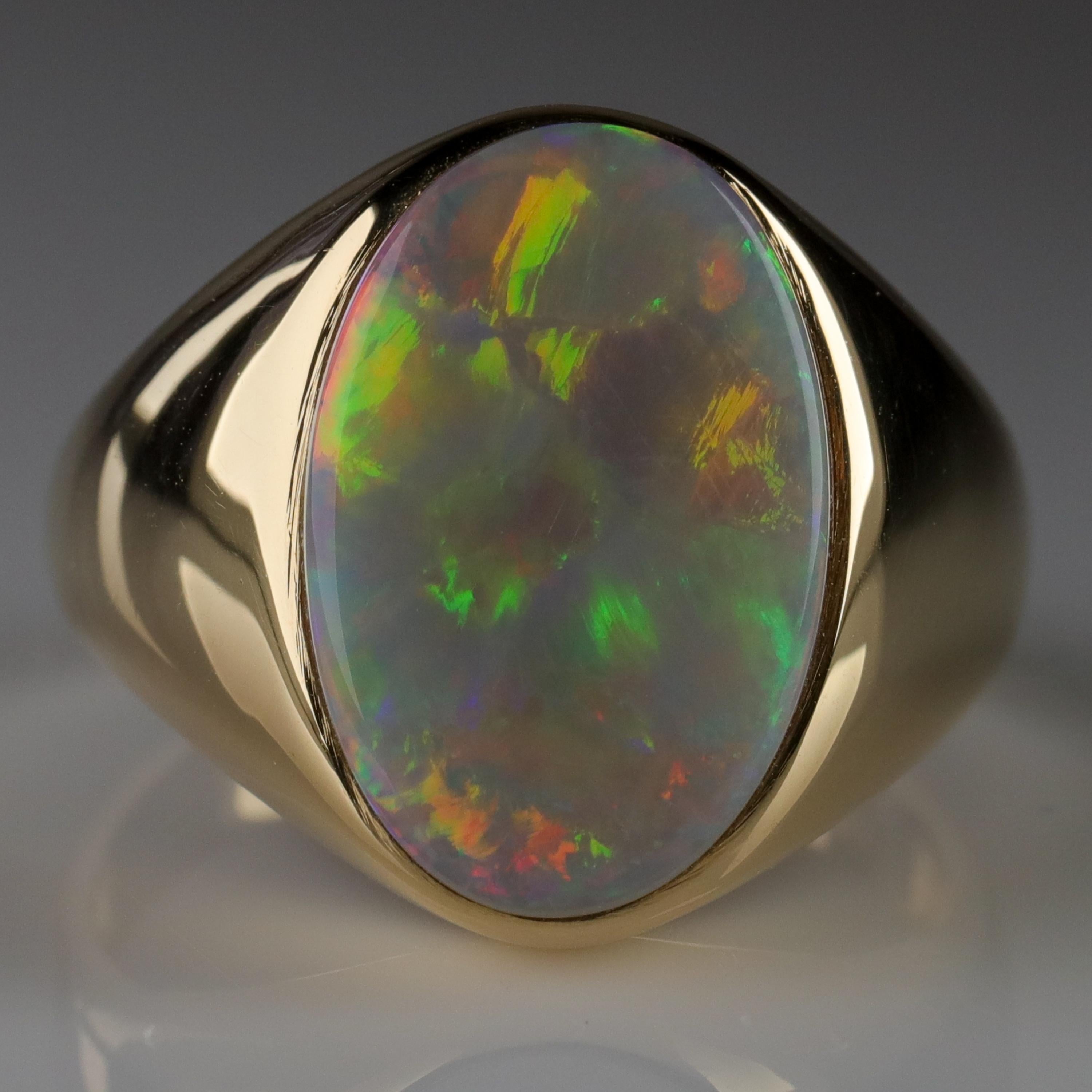 Men's Australian White Opal Ring with Full Spectrum Broad Flash 2