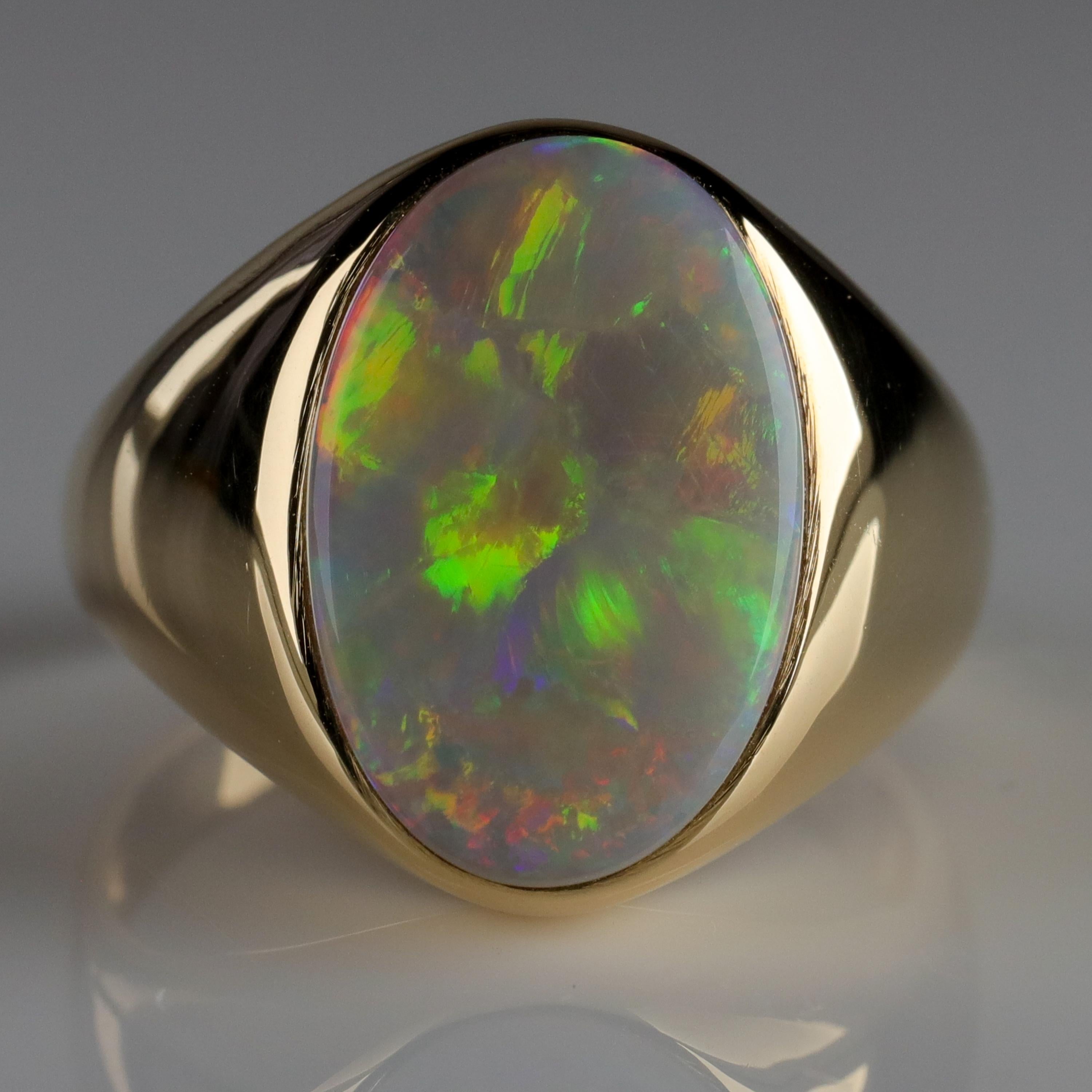 Men's Australian White Opal Ring with Full Spectrum Broad Flash 3