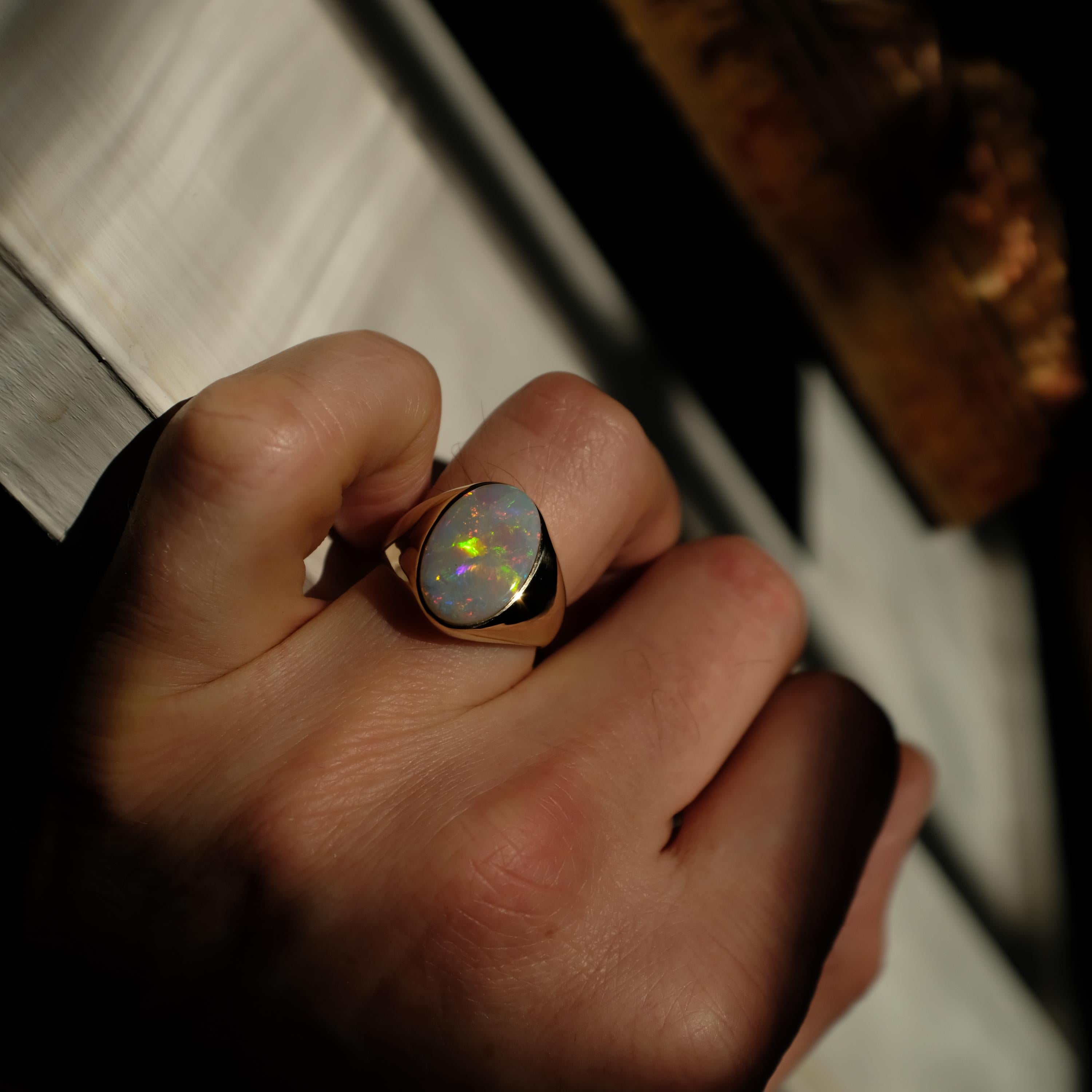 Men's Australian White Opal Ring with Full Spectrum Broad Flash 4