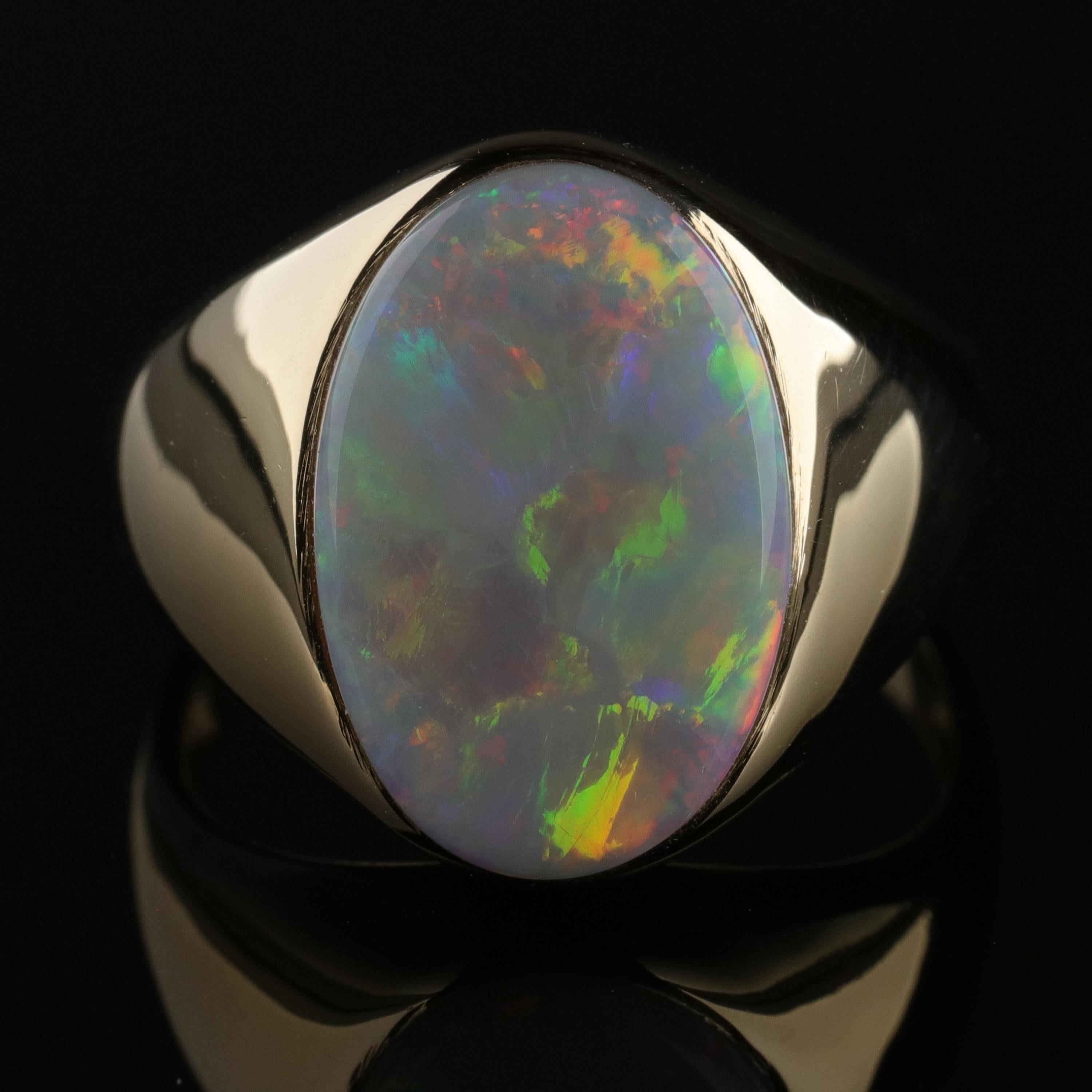 Men's Australian White Opal Ring with Full Spectrum Broad Flash 5