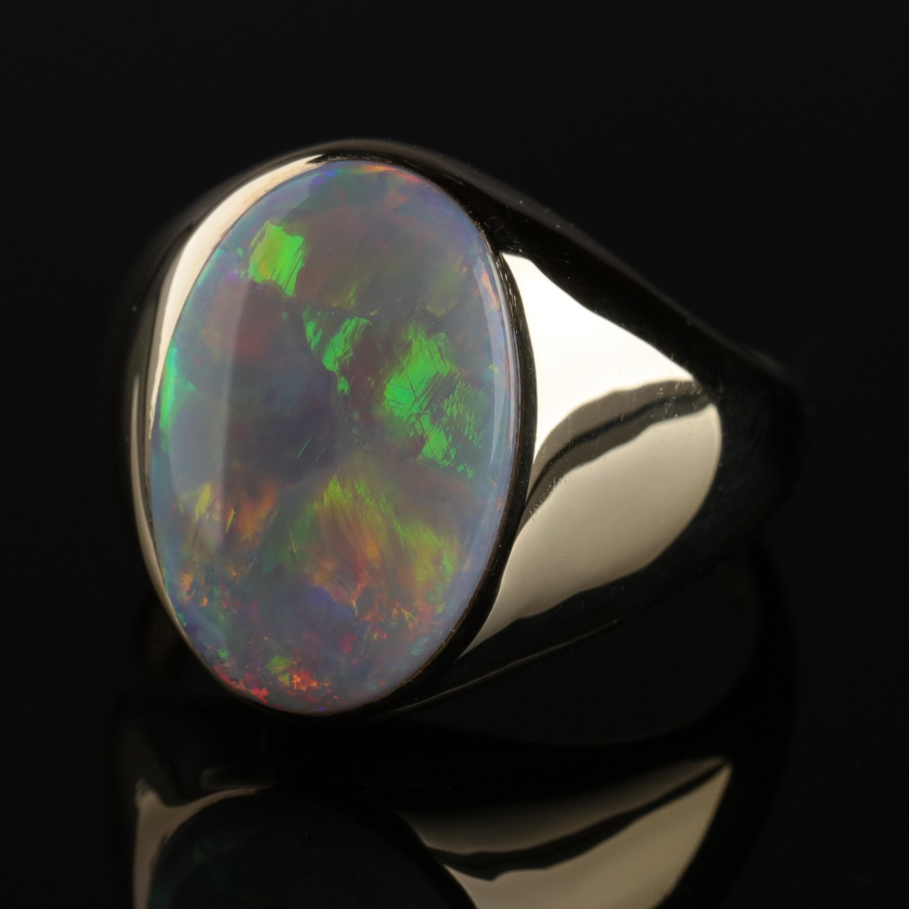 Men's Australian White Opal Ring with Full Spectrum Broad Flash 6