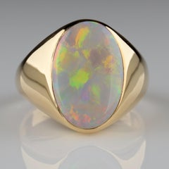 Men's Australian White Opal Ring with Full Spectrum Broad Flash