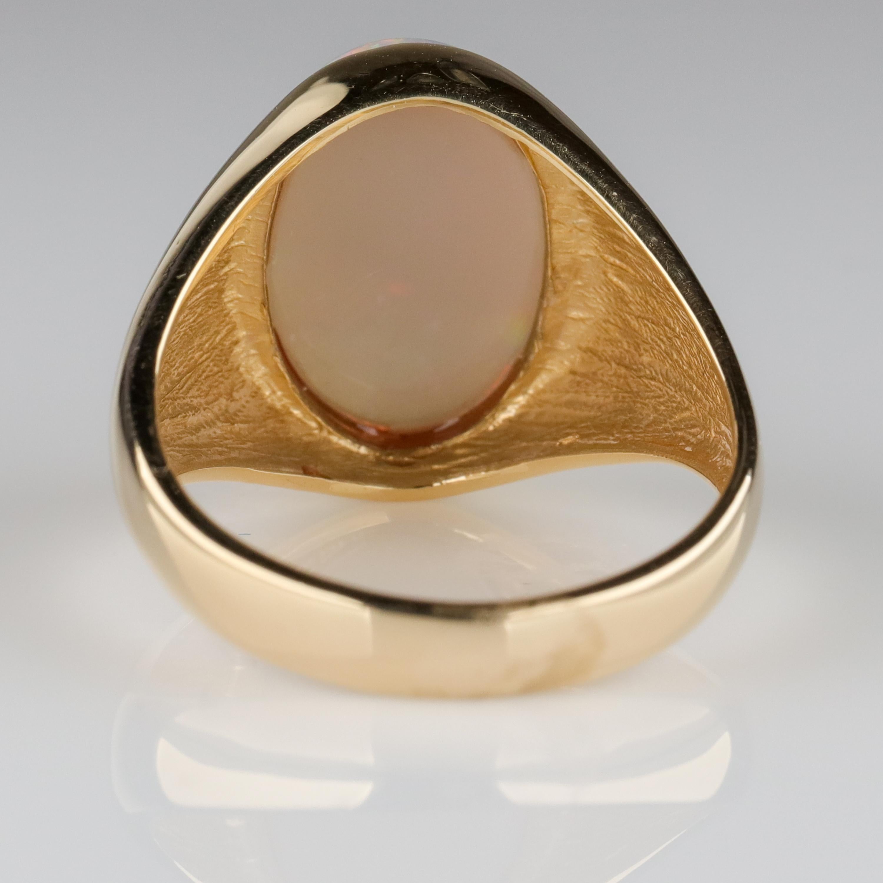 Contemporary Men's Australian White Opal Ring with Full Spectrum Broad Flash