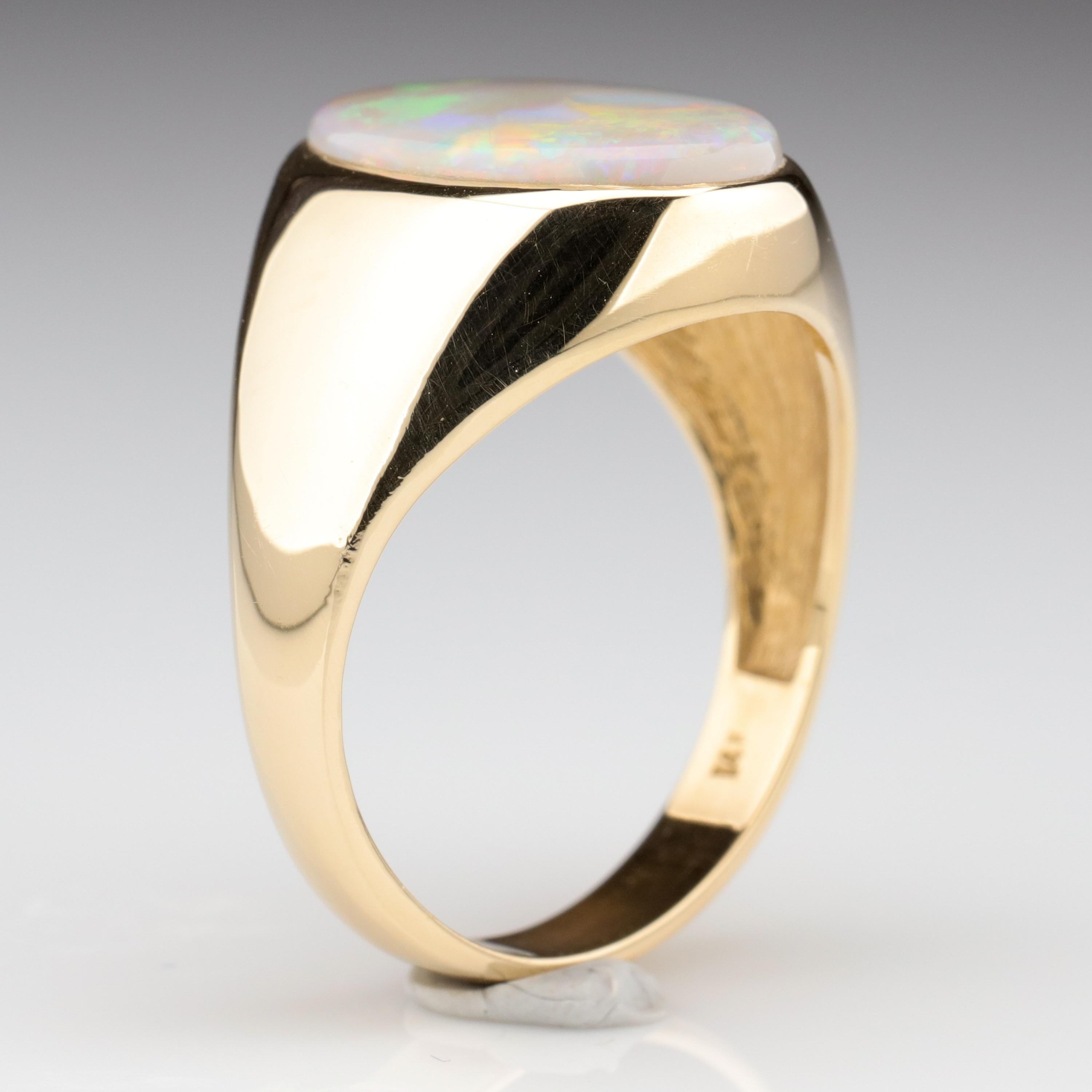 Cabochon Men's Australian White Opal Ring with Full Spectrum Broad Flash