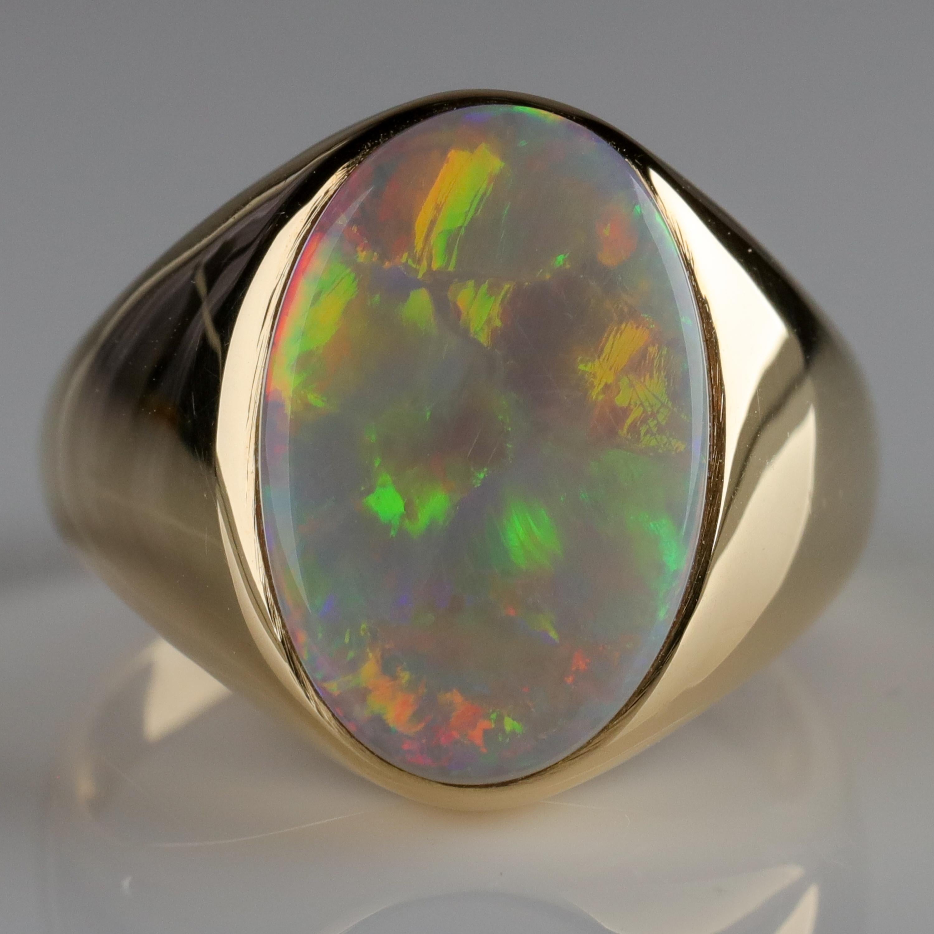 Women's or Men's Men's Australian White Opal Ring with Full Spectrum Broad Flash
