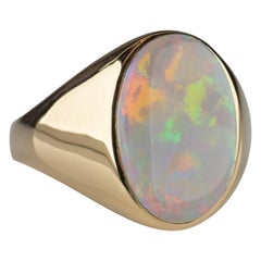 Bague pour homme en opale blanche australienne avec flash à large spectre