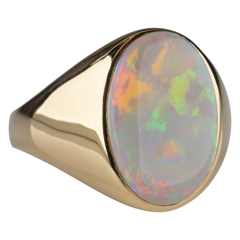Men's Australian White Opal Ring with Full Spectrum Broad Flash at