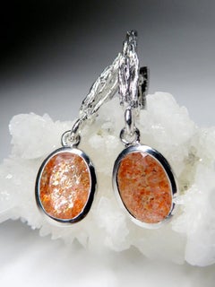 Mens Aventurine Sunstone Silver Ring Orange Flower Genuine Vintage style