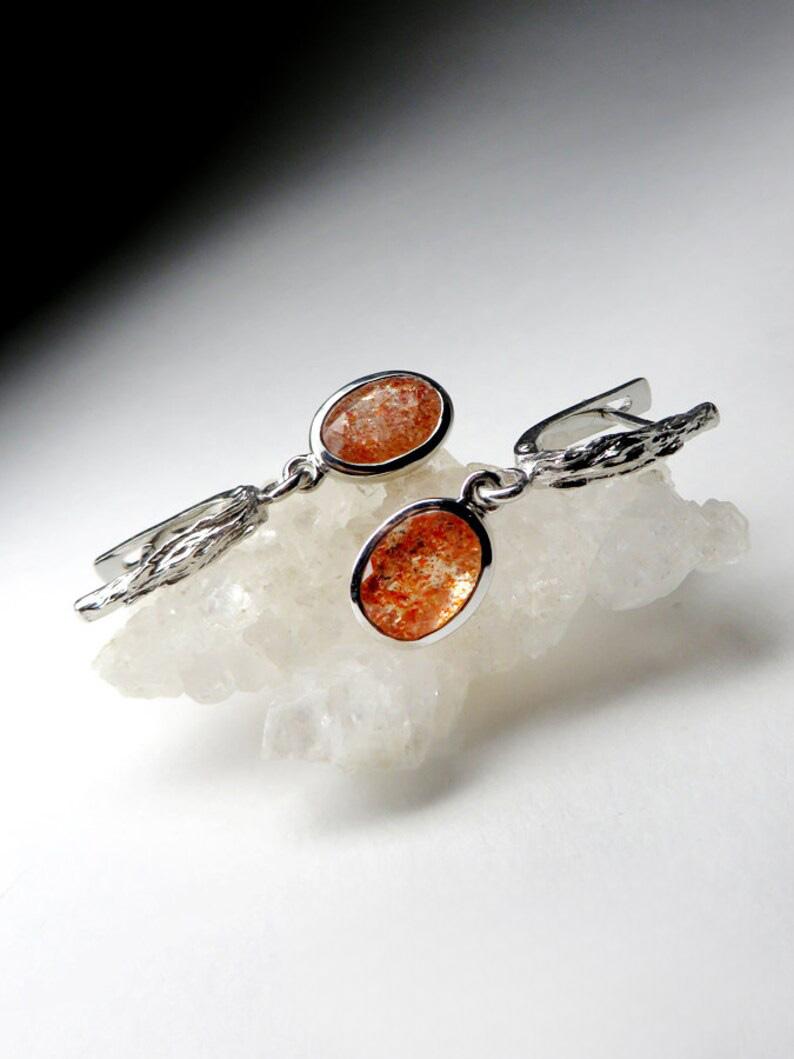 da uomo o donna Anello da uomo in argento con pietra solare avventurina, fiore arancione, stile vintage autentico in vendita